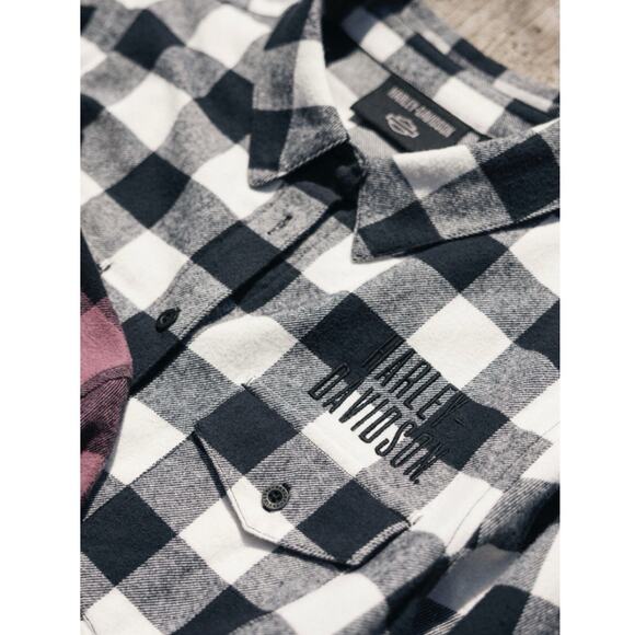 Harley Davidson rustic flannel paid shirt Size M Embroidered western cabin core - Picture 9 of 13